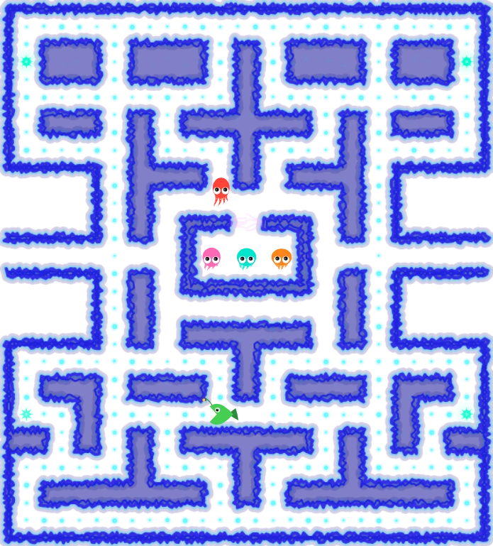 Okto-Maze: an anglerfish in a deep-sea maze, chased by octopus ghosts.